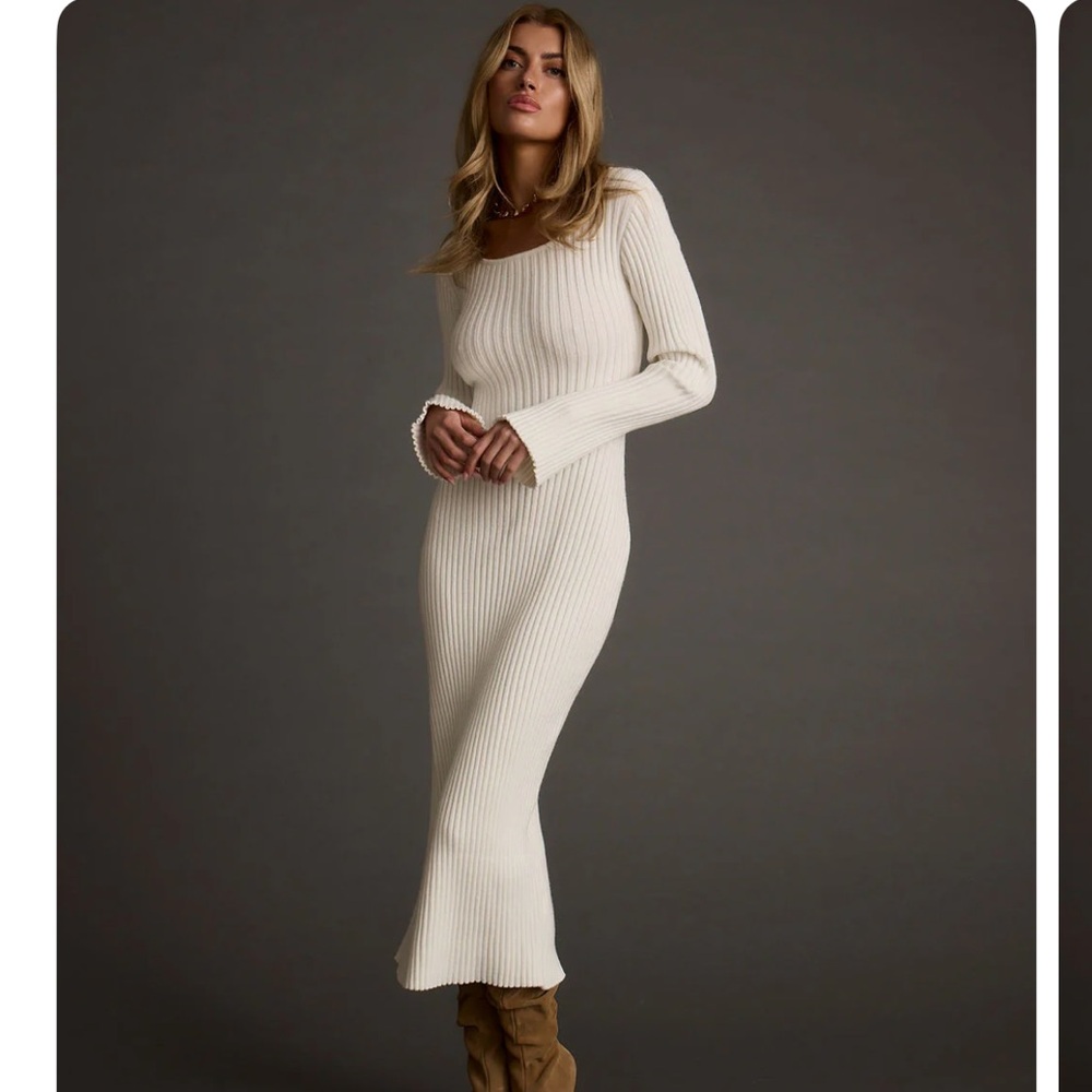12th Tribe Cream Ribbed Knit Dress